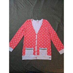 435 Matilda Jane Teen Size 14 Hang Time Cardigan Coral Polka Dot Elbow Patches